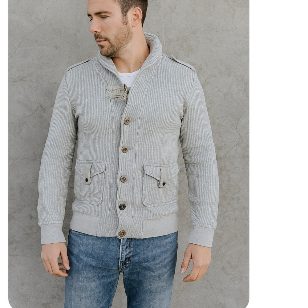 BOSS ORANGE Light Gray Knit Sweater Hugo Boss Jacket - Picture 1 of 10